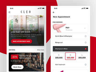 Cleo Hair e commerce hair mobile reservation salon ui user interface ux