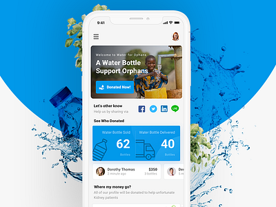Water for Orphans bottle charity donate mobile orphans support ui user interface ux water