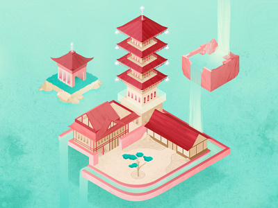 GlobeTrotters : Kyoto design headspace illustration illustration for motion isometric japan kyoto landscape meditation peaceful river school of motion temple water waterfall