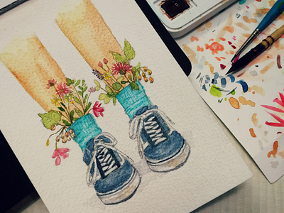 Sowing and Reaping postcard shoes watercolor