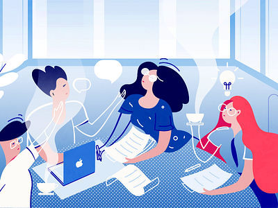 discuss~ line illustrations meeting scene vector illustration