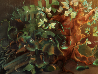 Magic forest brown flovers forest green illustration leaves painting photoshop tree