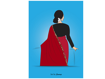 Girl in Red Saree | Digital Illustration by Swarup
