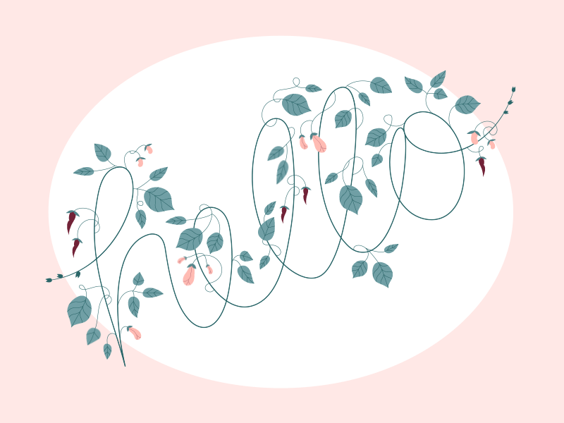 Hello Dribbble animation bean hello illustration leaves lettering plant