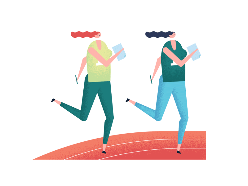 Race against time animation character geometric illustration race running sport work