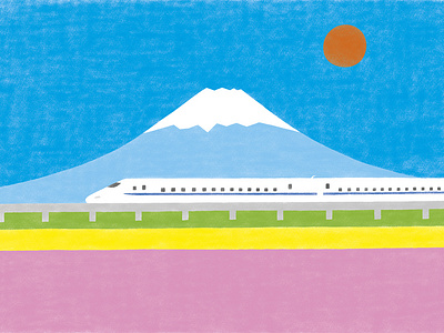 Japan design fuji illustration landscape photoshop shinkansen simpe spring