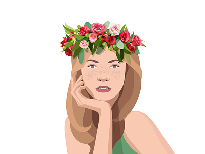 Portrait of a girl with freckles and a flower wreath on her head freckies graphic design