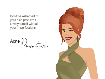 Acne-positive poster. graphic design illustration optimistic woman portrait support vector