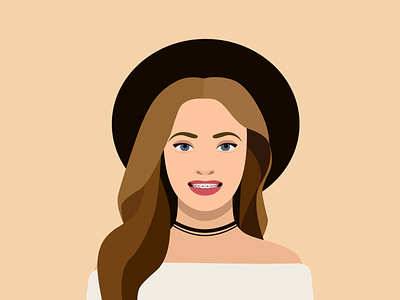 Portrait of a girl with braces on her teeth. bracket graphic design illustration