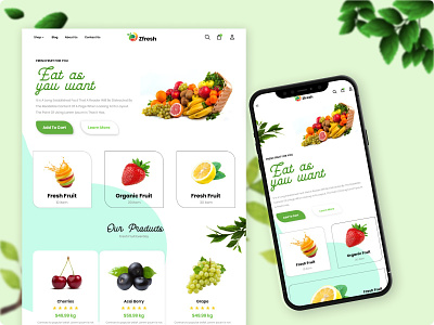 Fresh Fruits E-Commerce Store Layout design ecommerce design fruit store fthemes store design vegetable store website design