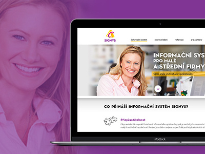 Signys website and corporate design clear information orange system violet webdesign website woman