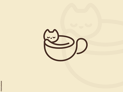 Coffee Cat Logo adorable animal cat coffee cup lineart logo logodesign logomark minimalist playful