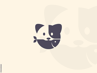 Cat and Fish Logo adorable animal bite cat design fish logo logodesign logomark negativespace playful