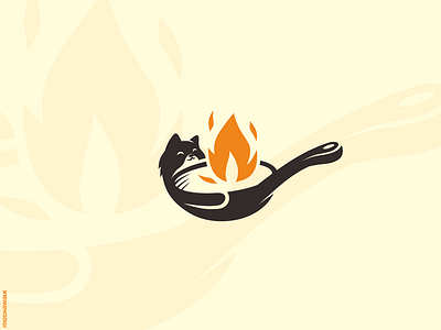 Cat and Cook adorable animal cat chef cook cooking cute design fire frying pan illustration logo logodesign logomark pan pet playful