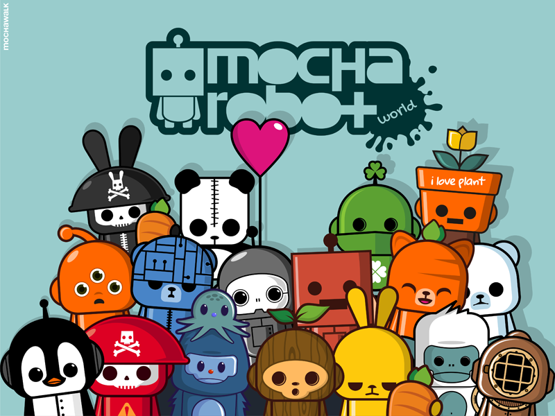 Mocharobot World mocharobot playful graphic illustration kawaii cute charactersdesign