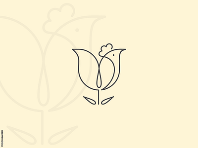 Tulip + Rooster animal bird chicken design flower identity lineart logo logodesign logomark monoline plant rooster tulip