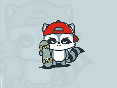 The Skater Raccoon animal characterdesign design identity illustration logo logodesign mascot playful raccoon skate skateboard skater