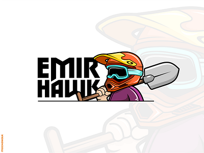 Emir Hawk bike character characterdesign helmet illustration logo logodesign mascot mountain bike shovel