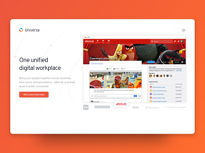 Universe - Your unified digital workplace header hero landing page orange universe webdesign workplace