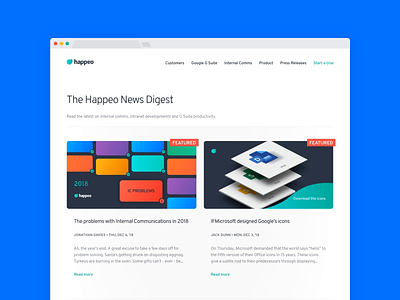 The Happeo Blog Design article blog branding design header news webdesign