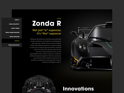 Pagani Zonda R - Product page redesign car flat icons pagani page photo product redesign ui ux video zonda