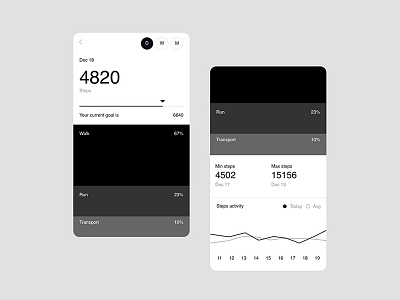 Zero APP - UI design animation app black brutalism health pedometer running steps tracking ui white