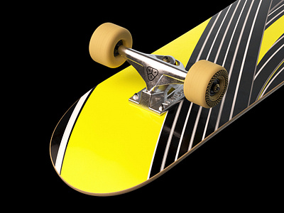 Kinetic - Skateboard Yellow Deck 3d branding c4d graphic design octane orthonormai sk8 skate skate deck skateboard truck wheel