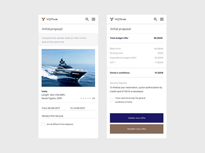 Yotha App animation app boat branding design flat interaction ios listing mobile ui yatch