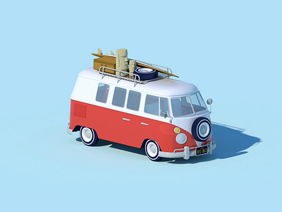 Volkswagen Combi low poly 3d animation c4d car holiday illustration isometric lowpoly octane surf truck van