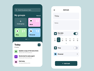 ToDo - Mobile UI app calendar daily ui dailyui green groups ios task management tasks todo ui ui design