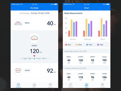 Body Measurement Tracker App app apple body body icons chart ios mobile slider tracker value