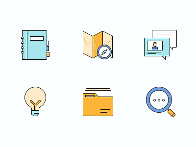 Set of icons bulb documents flat icons icons map message search web