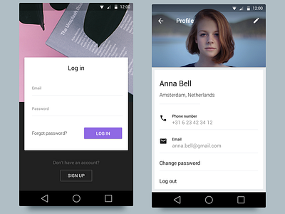 Daily UI - Login/Profile android clean daily ui email log in material minimal mobile app profile sign up ui ux