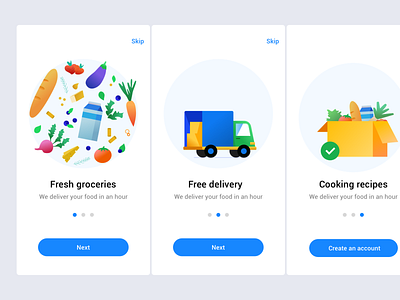 Daily UI Onboarding Food Delivery App clean daily ui dailyui delivery app flat food illustration onboarding truck ui design vector