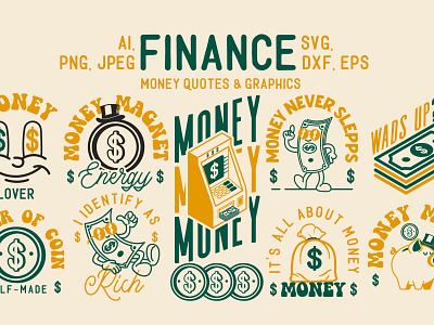 Finance Money Quotes and Graphics atm bank bill clipart coin design dollar sign dollars finance graphic design greens illustration money piggy bank quotes retro top hat usd