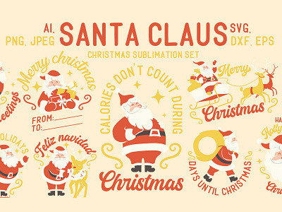 Santa Claus Christmas Collection christmas clipart december design holidays illustration merry mrs claus quotes reindeer retro santa claus sublimation