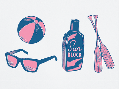 Summer Illustrations beach icons illustration summer sunglasses sunscreen texture wood