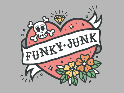 Funky Junk Logo flower jerry logo modern sailor skull tattoo tattoo art traditional vector