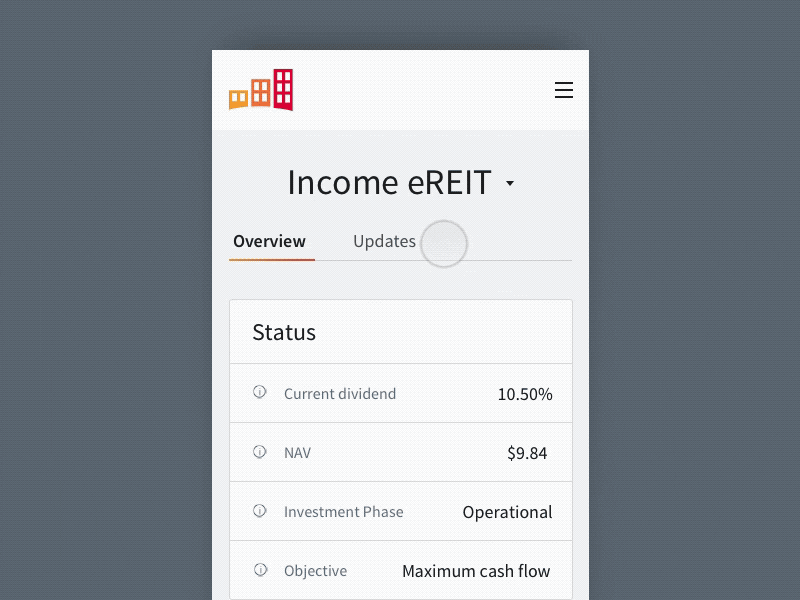 Mobile investment detail page data design gradients interaction layout mobile scroll tracking ui ux