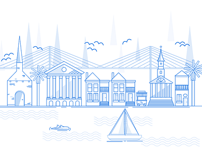 Charleston bridge charleston church illustration