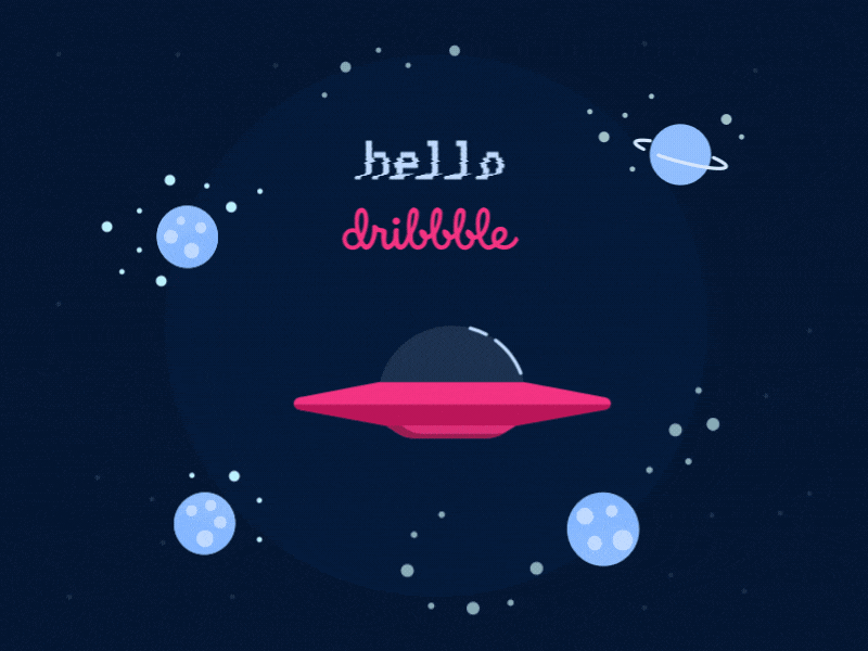 hello dribbble! animation first gif hello shot space ufo