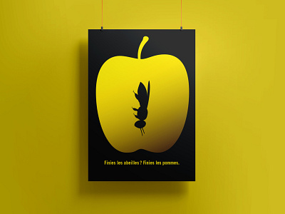 Affiche ''Journée mondiale des abeilles'' apple bee black design graphic design illustration poster yellow yellow illustration