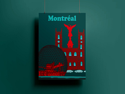 Affiche touristique ''Montréal'' circle design graphic design green green poster illustration montreal poster red red and green poster tourism poster