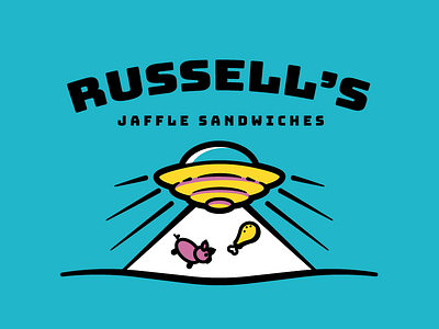 WIP Russell's Jaffle Sandwich chicken food truck logo pig sandwich ufo waffle wip