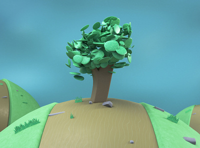 Little Planets c4d cloner low poly redshift tree