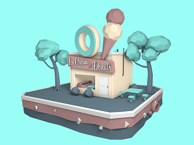 Ice Cream and Donuts c4d donut ice cream low poly shop