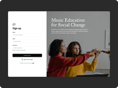 Music Education Signup Screen design education learning music nonprofit signup social ui ux