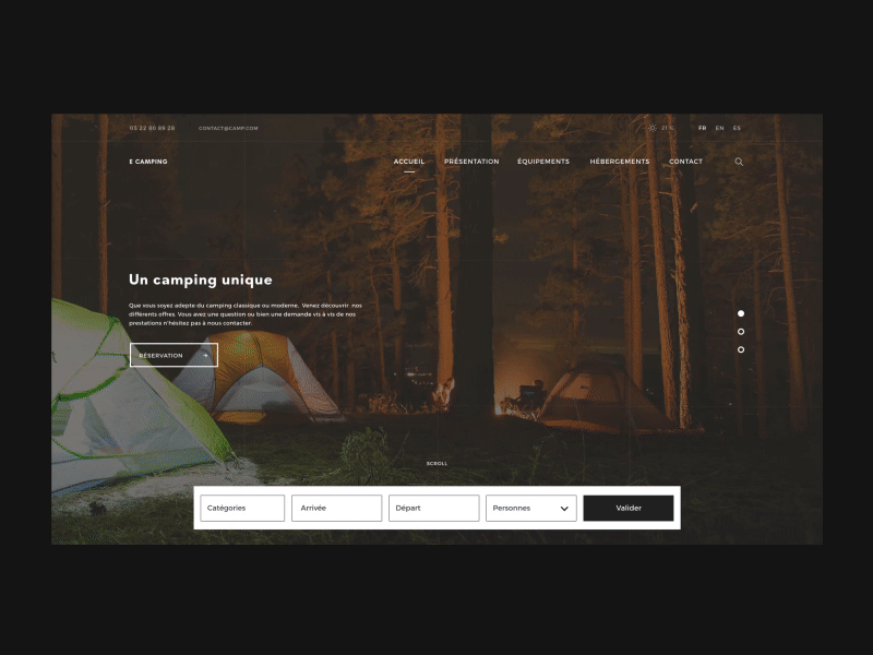 Homepage Camping animation camping homepage ui ux website