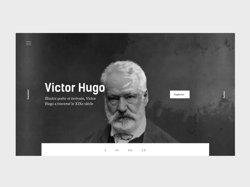Victor Hugo - The story of a writer animation history interface minimal ui ux webdesign website writer