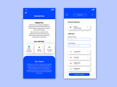 Mobile design about us page & payment method page